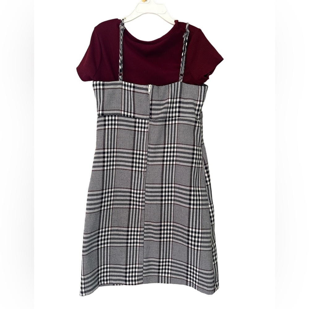 Rare Editions Girls Jumper Dress Two Piece Maroon Plaid 8 - Picture 5 of 8